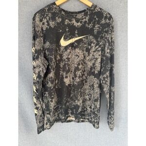 NIKE Men's Large DRI-FIT Acid Wash Metallica Font Long Sleeve T Shirt Black Gold